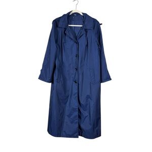 Vintage Lacoste Womens Trench Coat Size 12 Minimalist Coastal Nautical Navy Blue